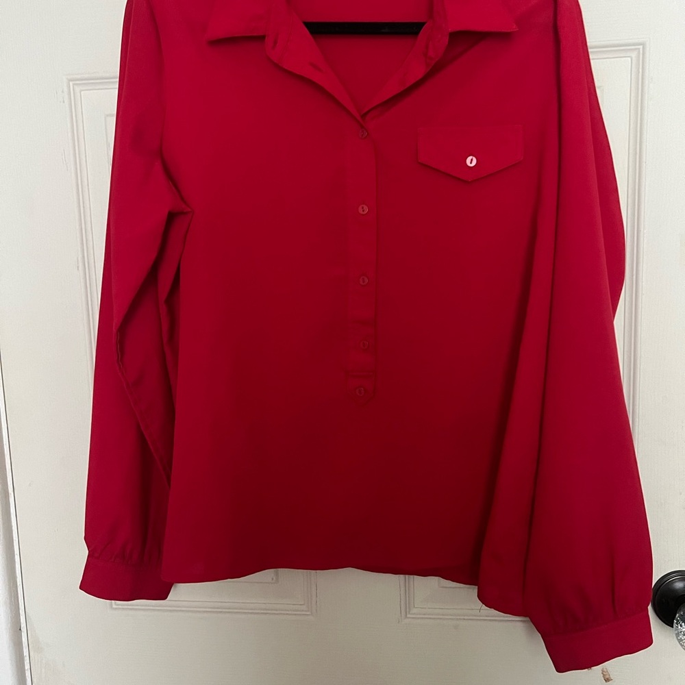 Women's Red Button-Up Blouse medium